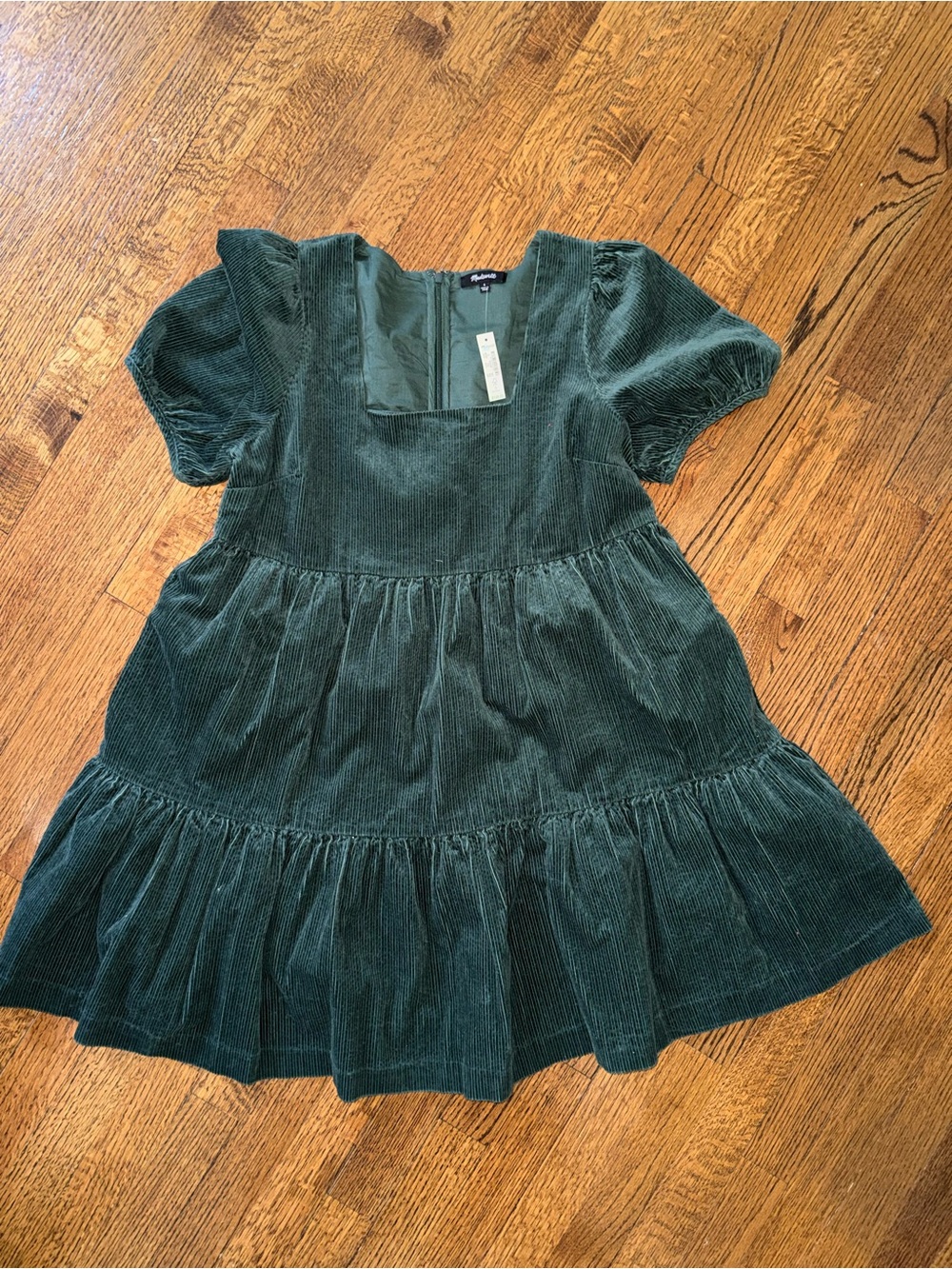 Madewell Dark Green Corduroy Tiered Dress